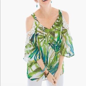 chico’s painted tropical cold shoulder top 0